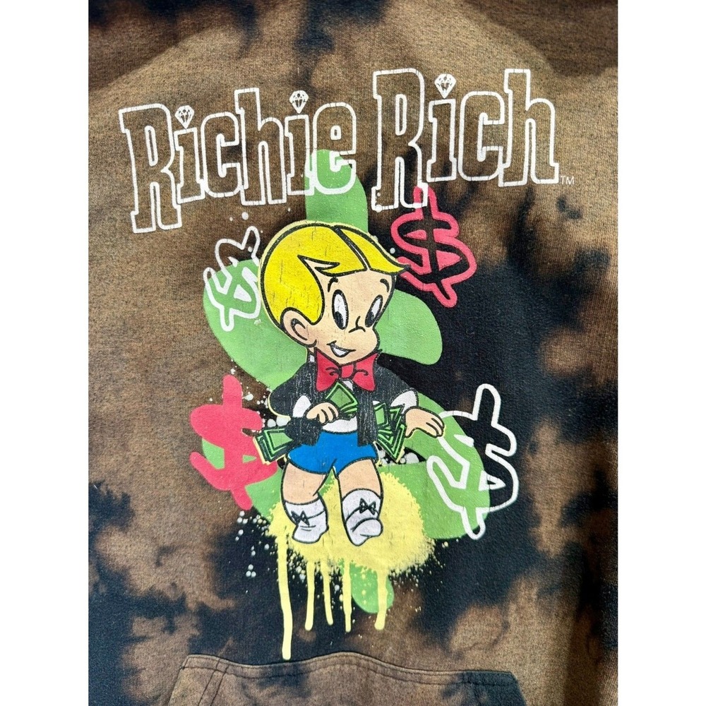 Richie Rich Graphic Hoodie Small Brown Black Tie Dye Streetwear Sweatshirt - Picture 3 of 9